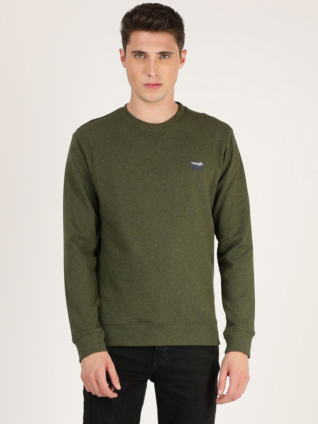  Wrangler Men Olive Green Solid Sweatshirt