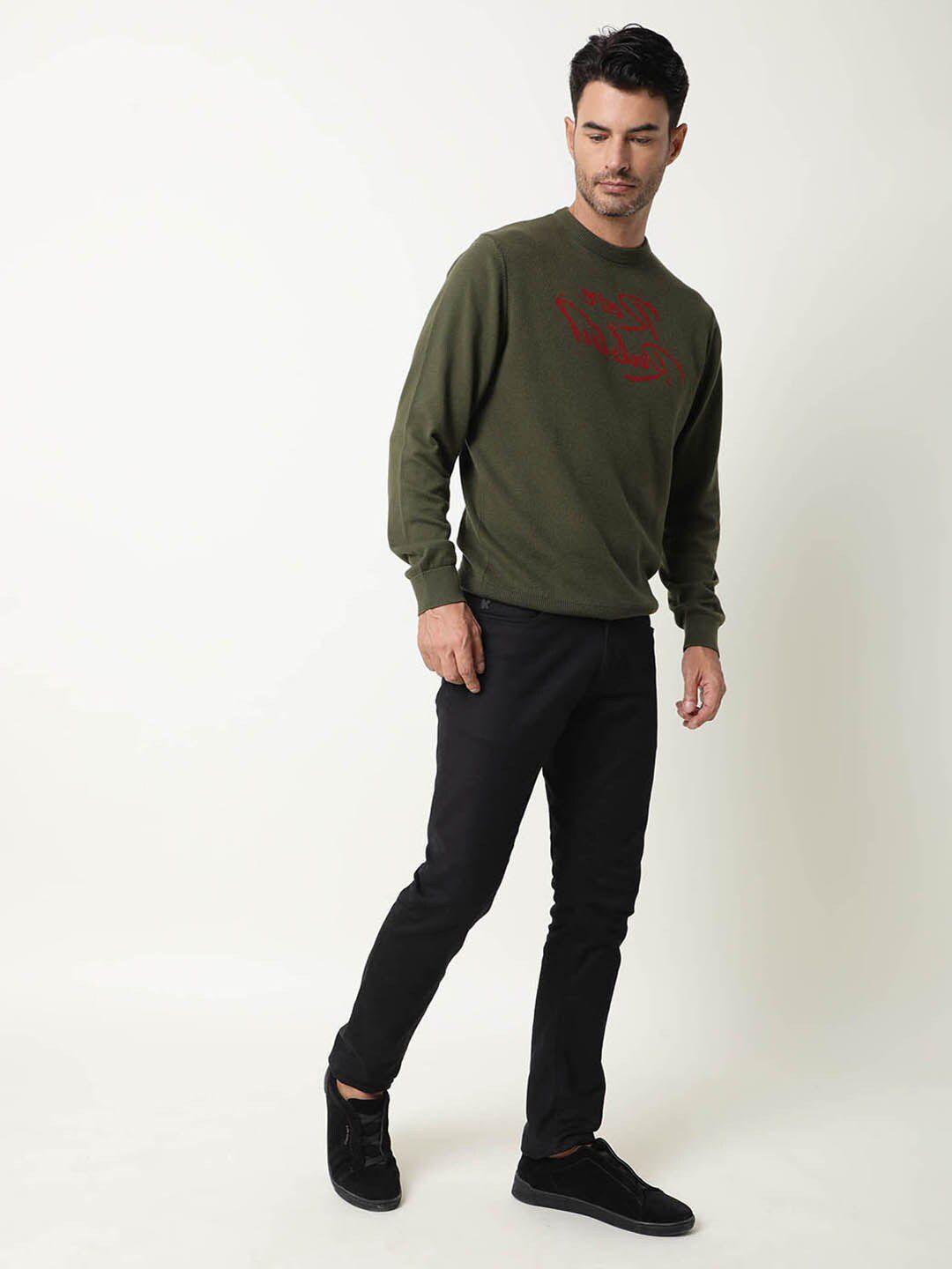  RARE RABBIT Men Olive Green Printed Sweatshirt