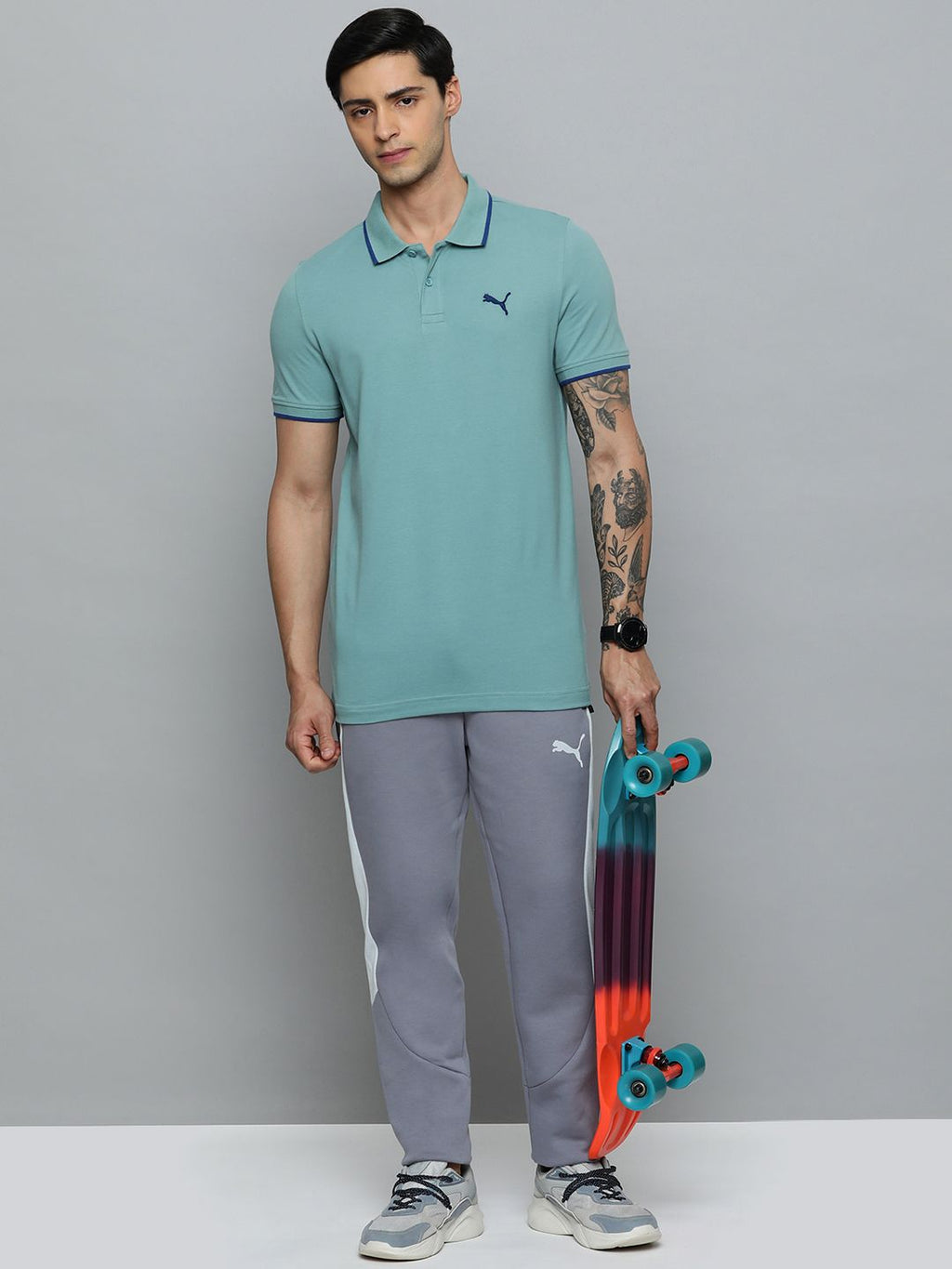  Puma Men Evo Stripe Knitted Dry-Cell Lightweight Slim Fit Casual Pants