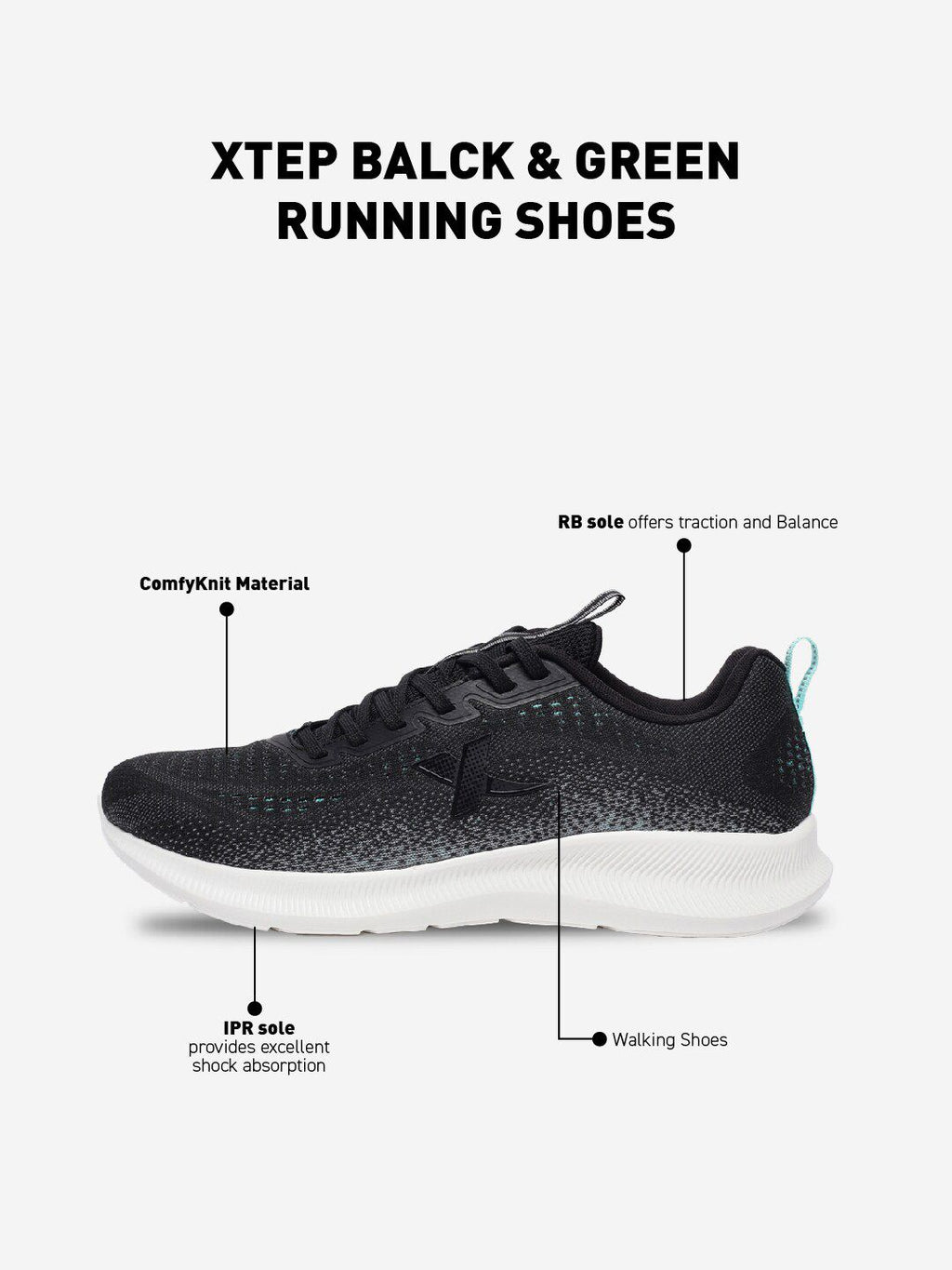  Xtep Men Super Grip EVA Mesh Lightweight Non-Marking Running Shoes