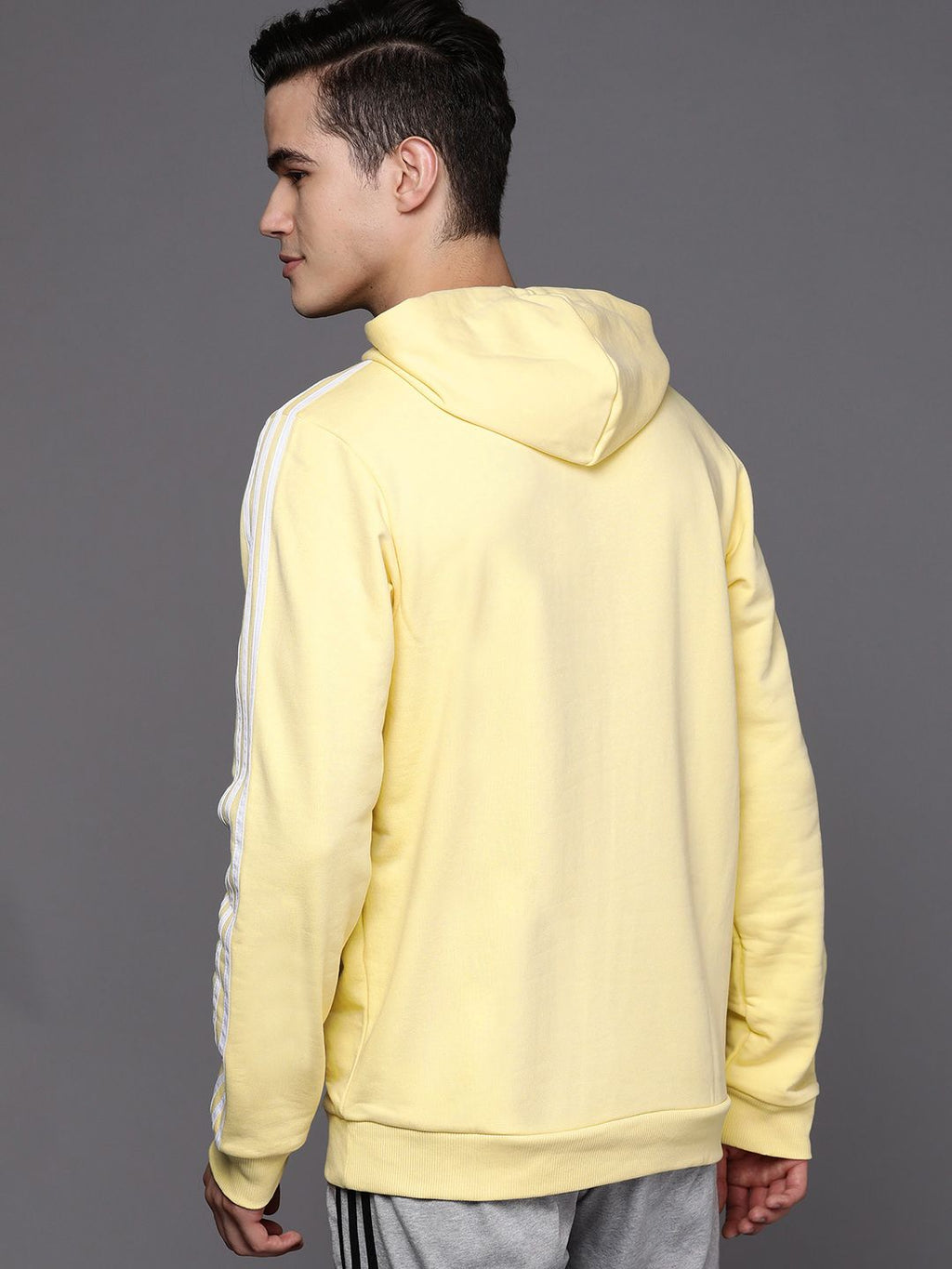  ADIDAS Men Yellow Hooded 3S Sweatshirt