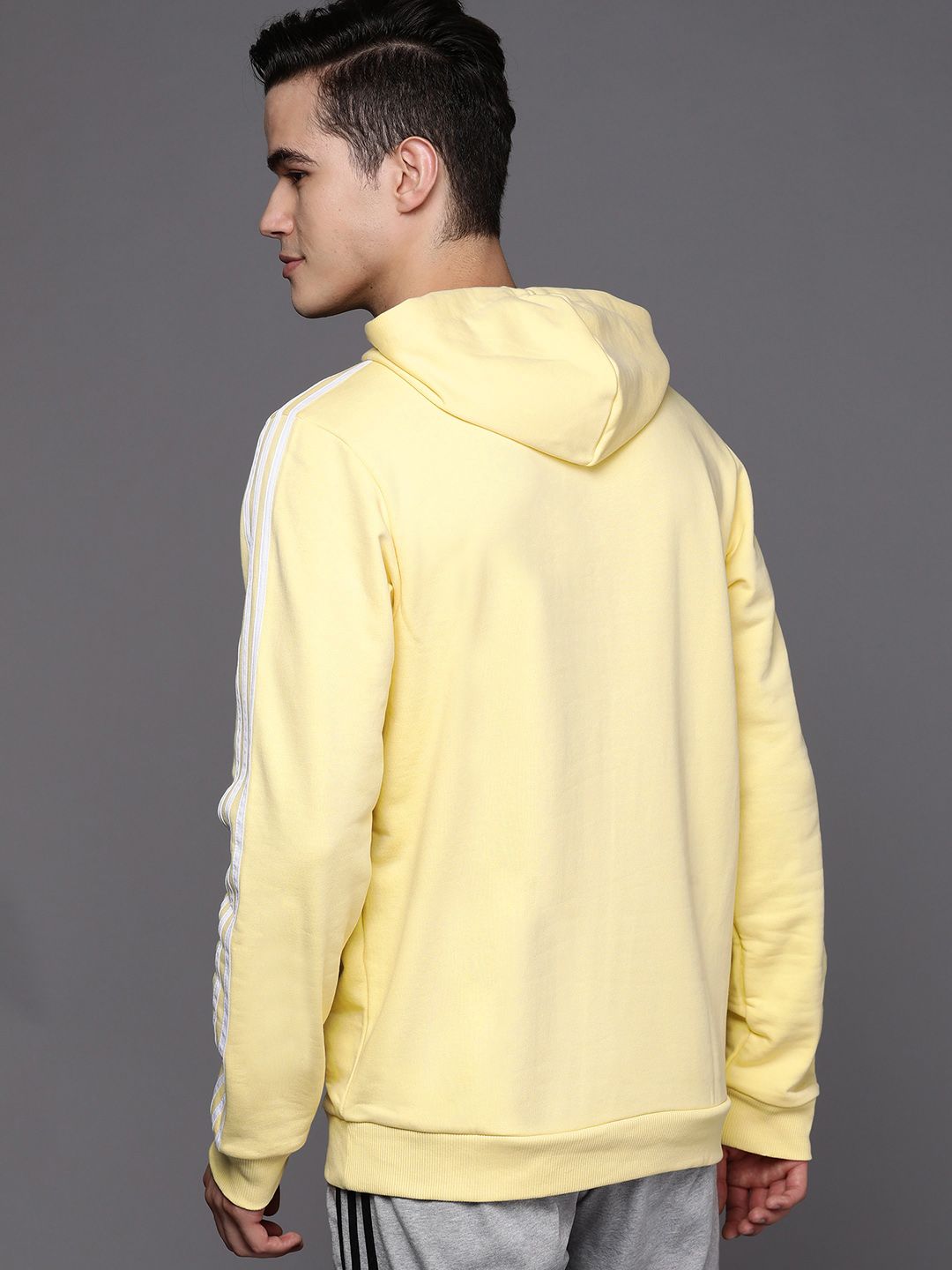  ADIDAS Men Yellow Hooded 3S Sweatshirt