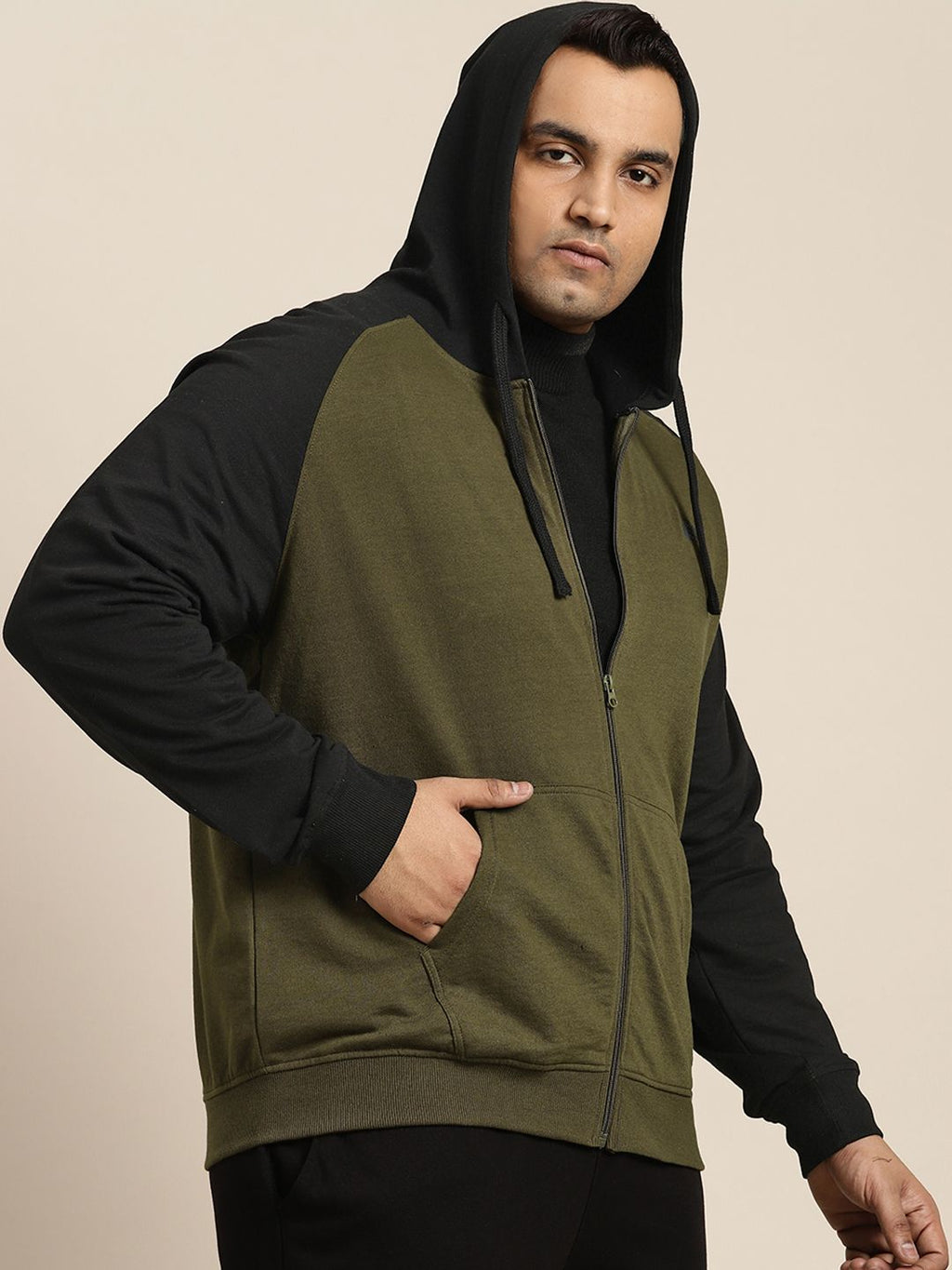  Sztori Men Plus Size Raglan Sleeves Front-Open Sweatshirt