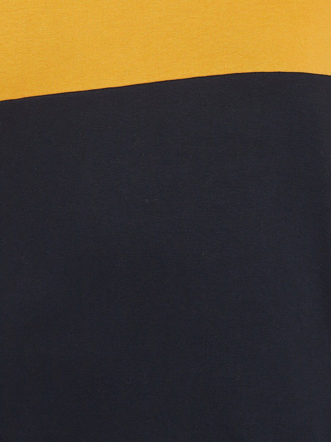  Instafab Plus Men Mustard Yellow & Black Colourblocked Hooded Sweatshirt