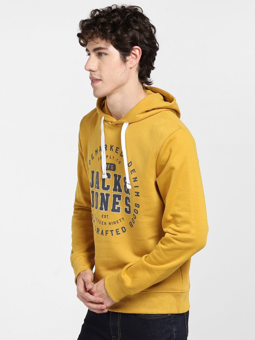  Jack & Jones Men Yellow Printed Hooded Sweatshirt