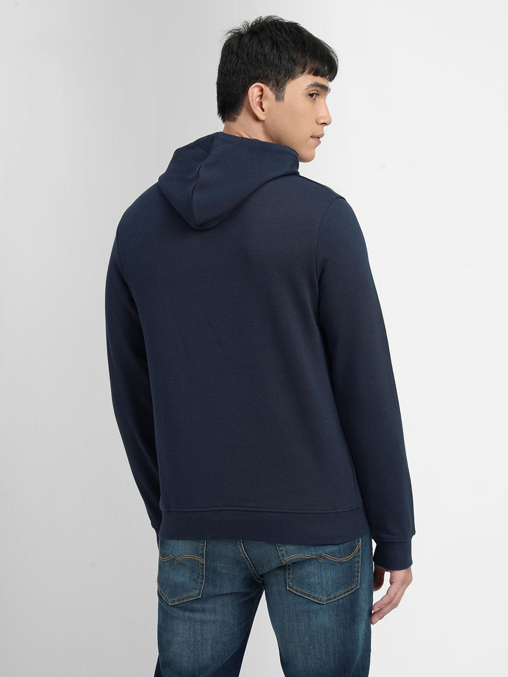  Jack & Jones Men Blue Brand Logo Printed Hooded Sweatshirt