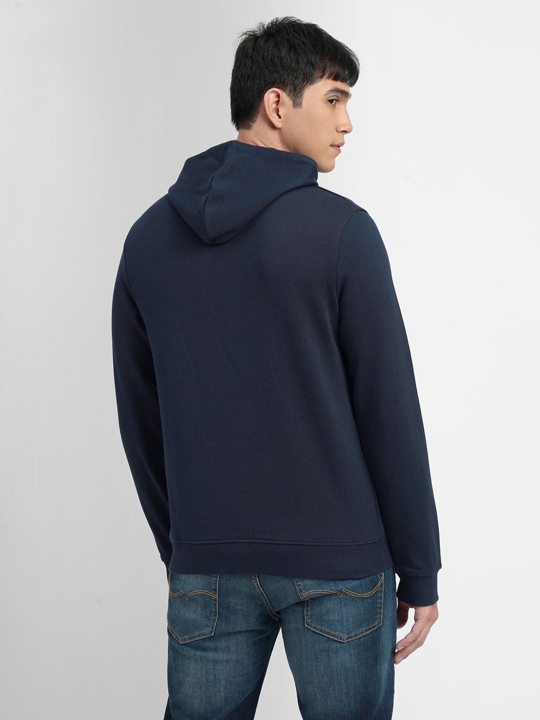 Jack & Jones Men Blue Brand Logo Printed Hooded Sweatshirt