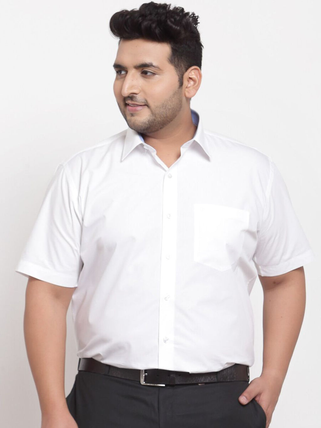  PlusS Men White Cotton Solid Formal Shirt