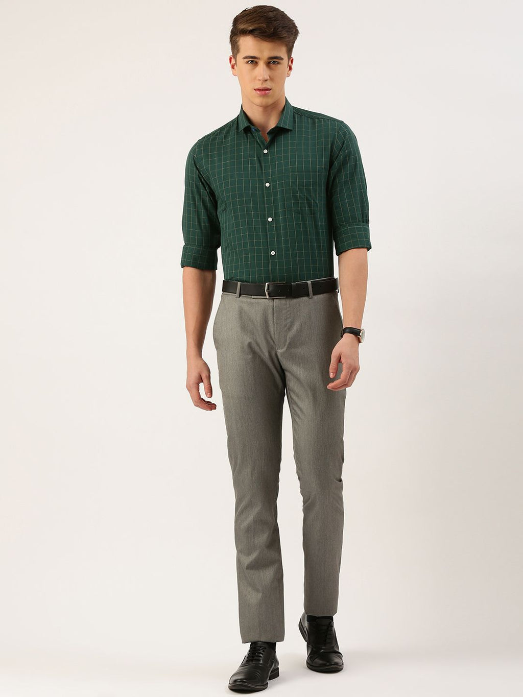  Peter England Men Slim Fit Opaque Checked Formal Shirt