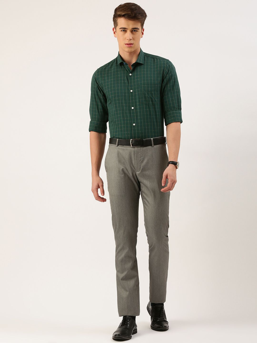  Peter England Men Slim Fit Opaque Checked Formal Shirt