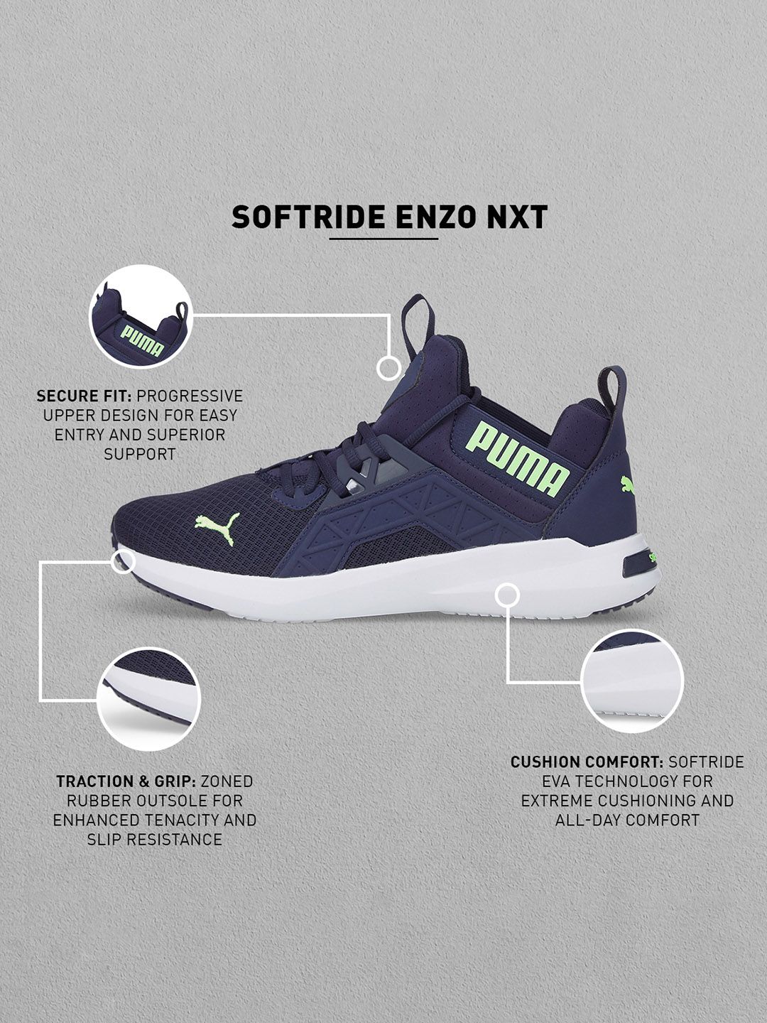  Puma Men Navy Blue Softride Enzo NXT Shoes