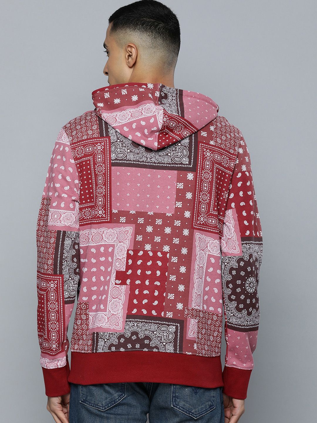  Levis Men Red & Pink Bohemian Printed Pure Cotton Hooded Sweatshirt