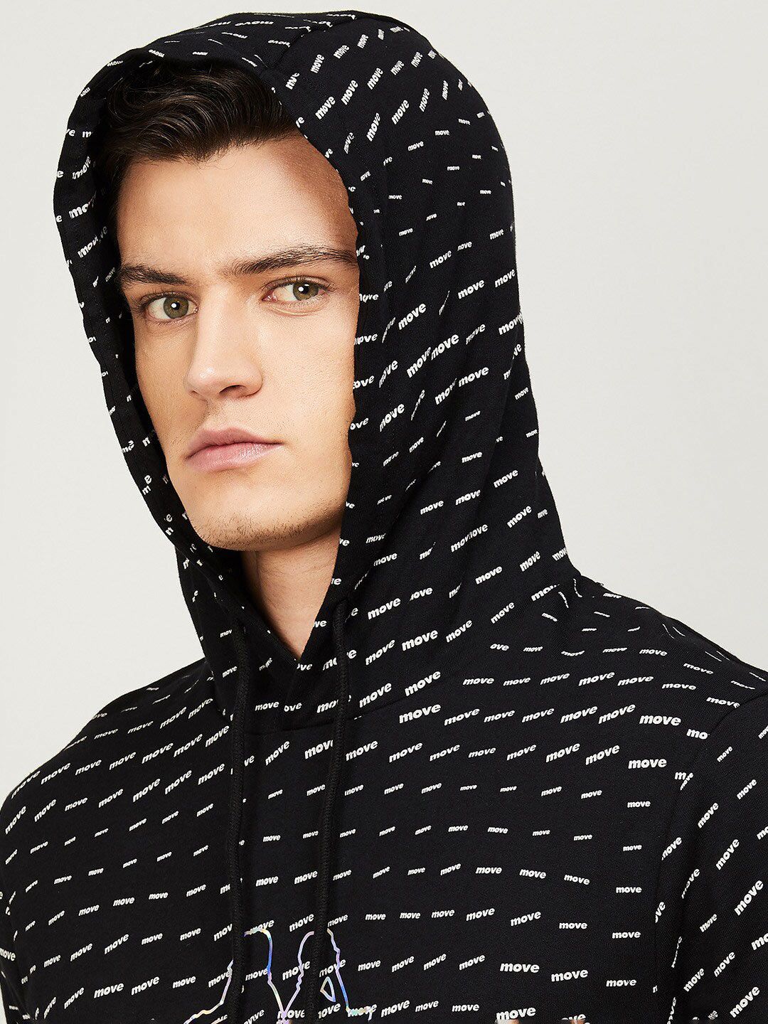  Kappa Men Black Printed Hooded Cotton Sweatshirt