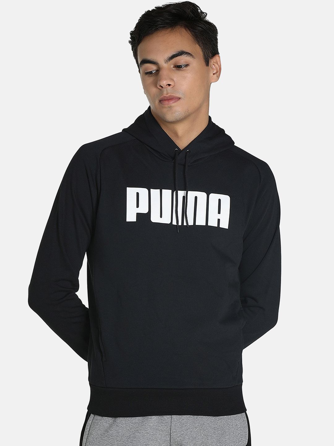  Puma Men Black Active Hoodie Printed Hooded Sweatshirt