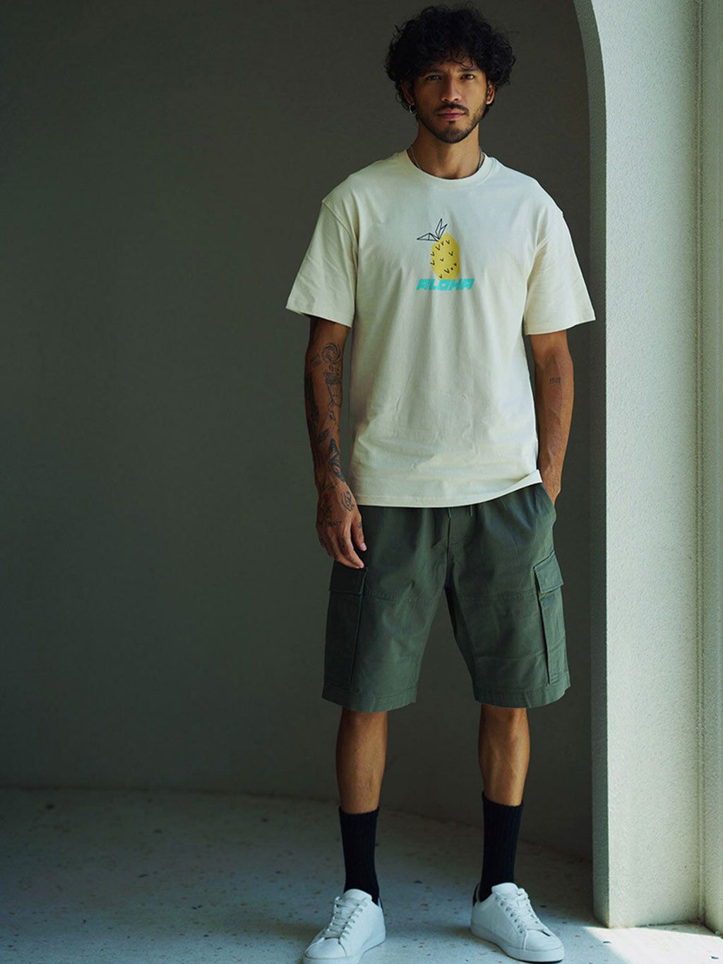  Bonkers Corner Cream-Coloured Oversized Conversational Printed Cotton T-shirt
