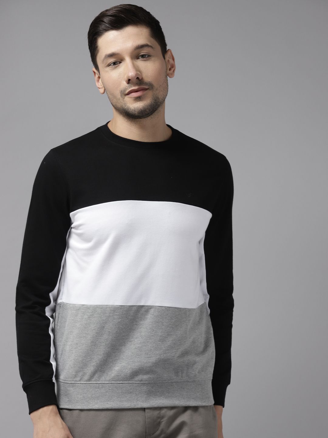  Blackberrys Men Black & White Colourblocked Sweatshirt