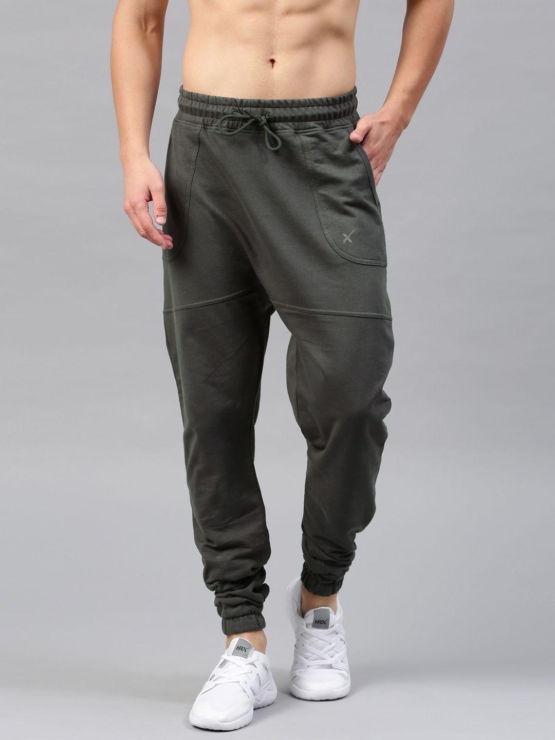  HRX By Hrithik Roshan Grey Drop-Crotch Joggers