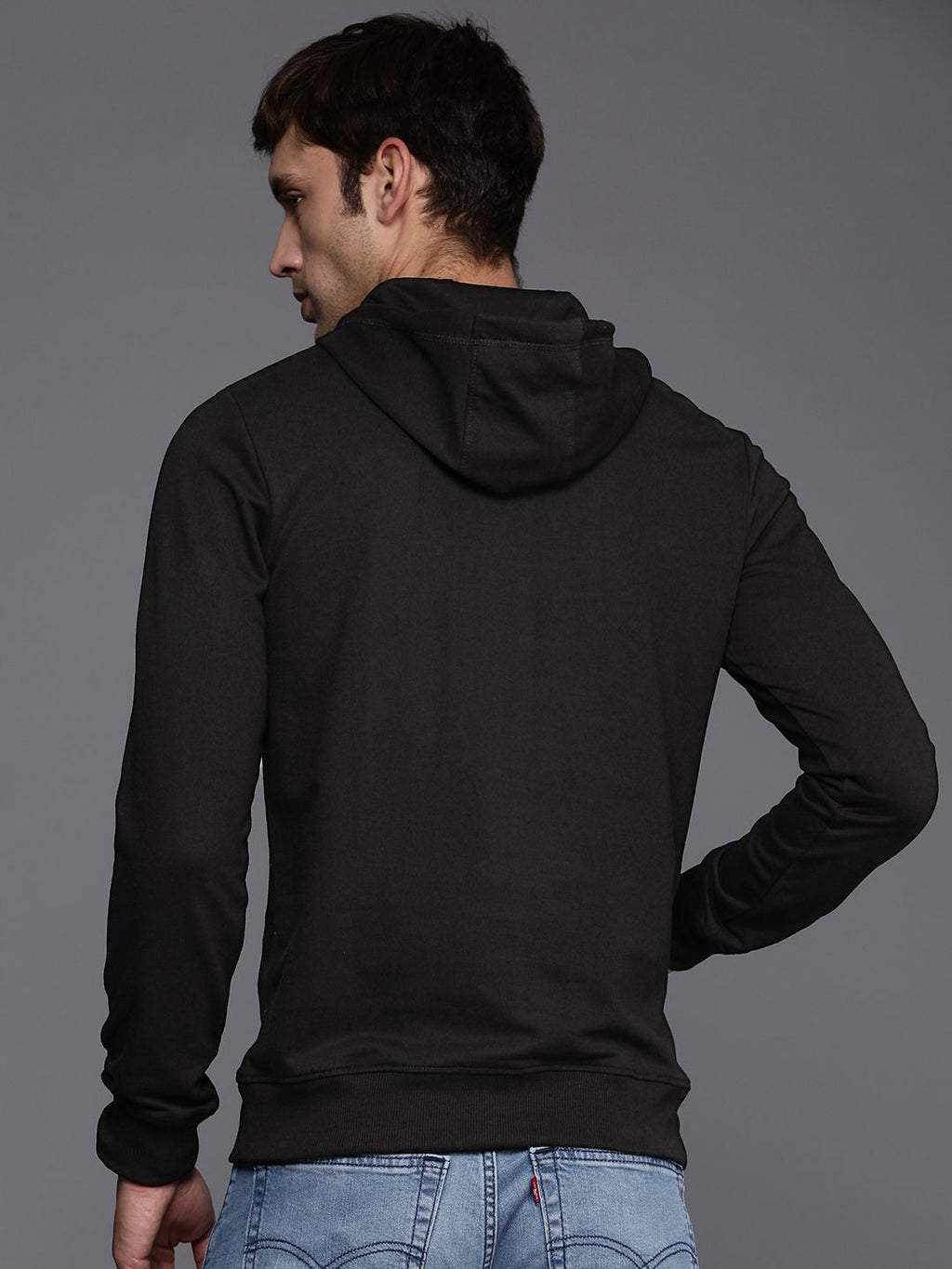  WROGN Men Black Printed Hooded Sweatshirt