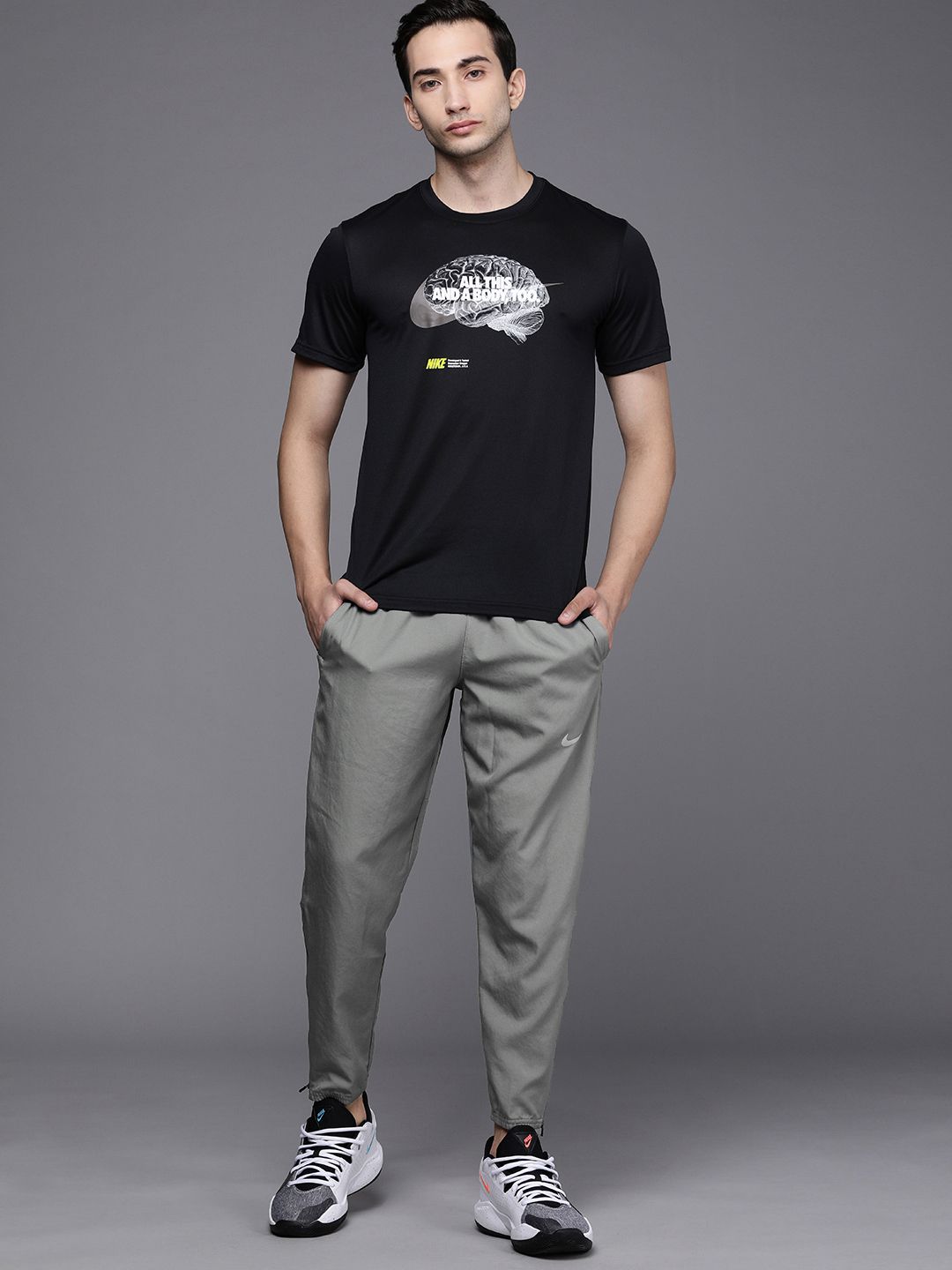  Nike Men Grey Tapered Fit Dri-FIT Challenger Woven Sustainable Running Track Pants