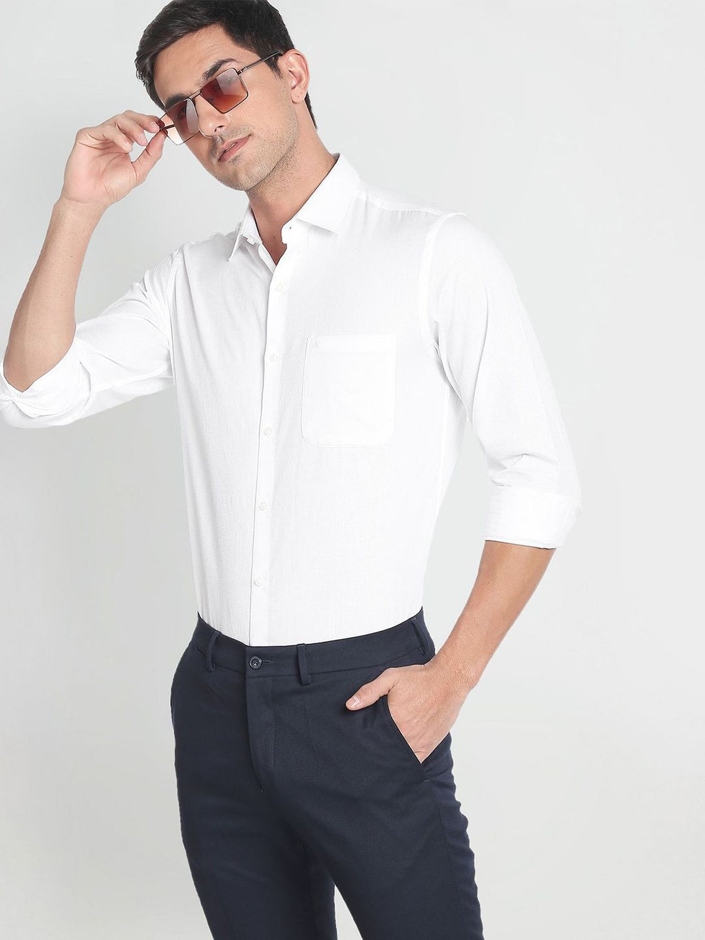  Arrow Textured Spread Collar Pure Cotton Formal Shirt