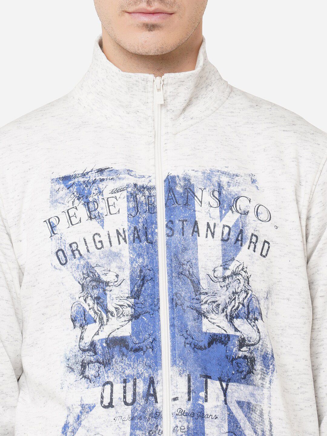  Pepe Jeans Men Grey Printed Zip Through Sweat Shirt