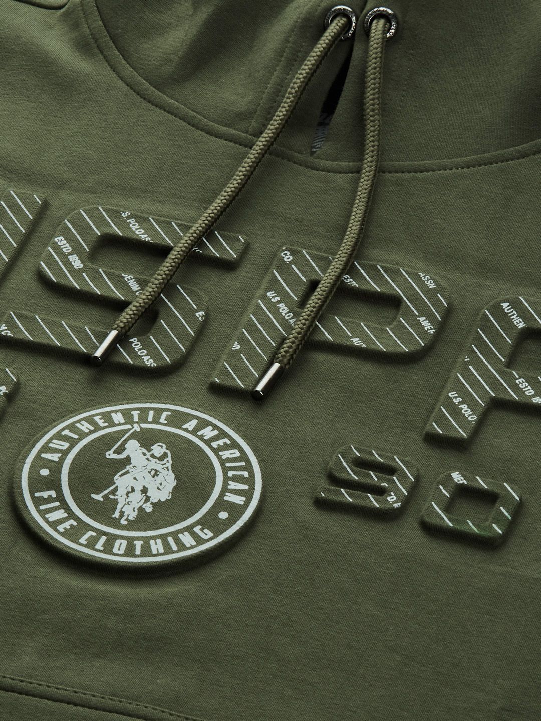  U.S. Polo Assn. Denim Co. Men Green Brand Logo Embossed Hooded Sweatshirt