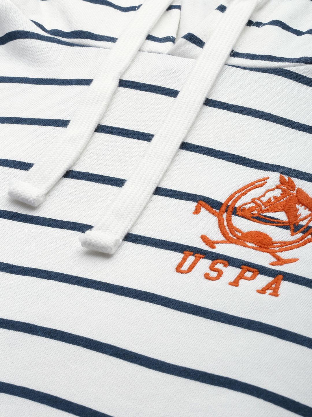 U.S. Polo Assn. U S Polo Assn Men White Striped Hooded Sweatshirt