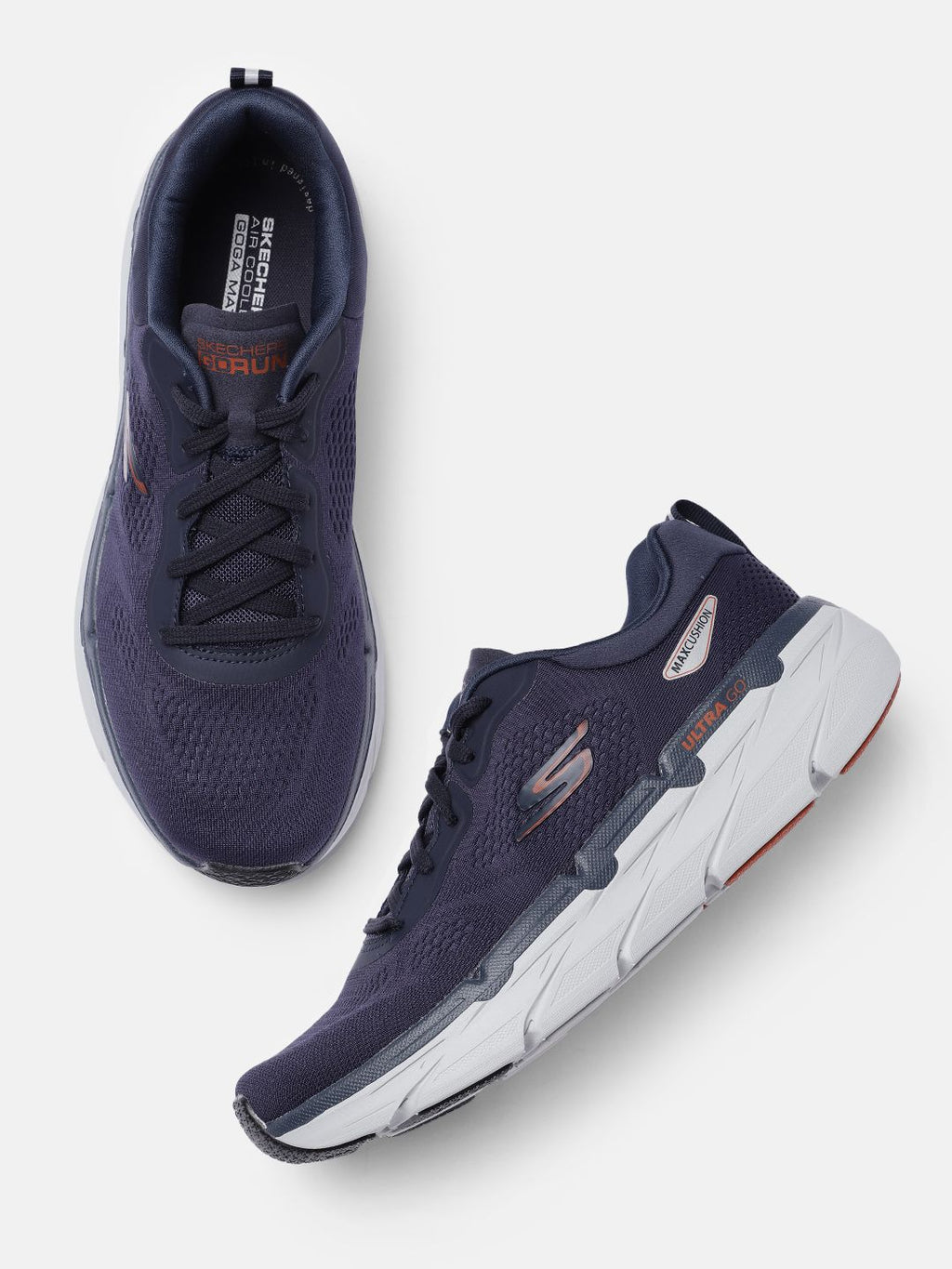 Skechers Men Navy Blue Solid Max Cushioning Premier Regular Running Shoes