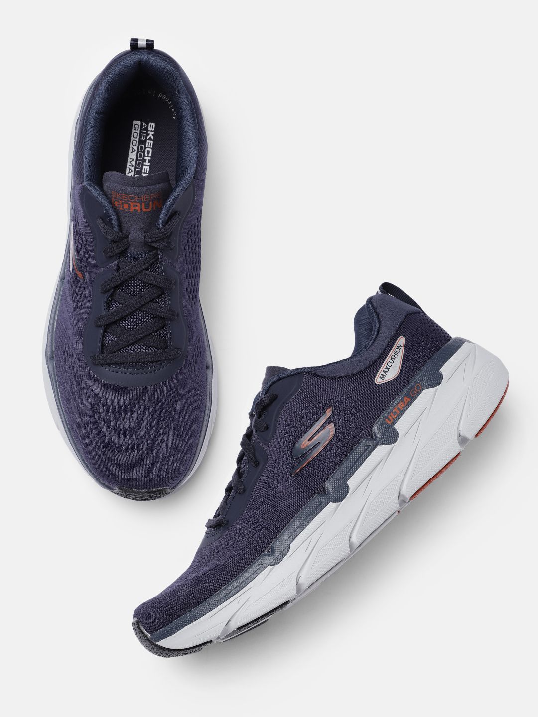  Skechers Men Navy Blue Solid Max Cushioning Premier Regular Running Shoes