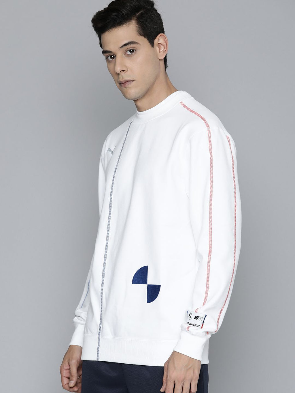 PUMA Motorsport Men White Brand Logo Back Print BMW Motorsport Assembly Crew Sweatshirt