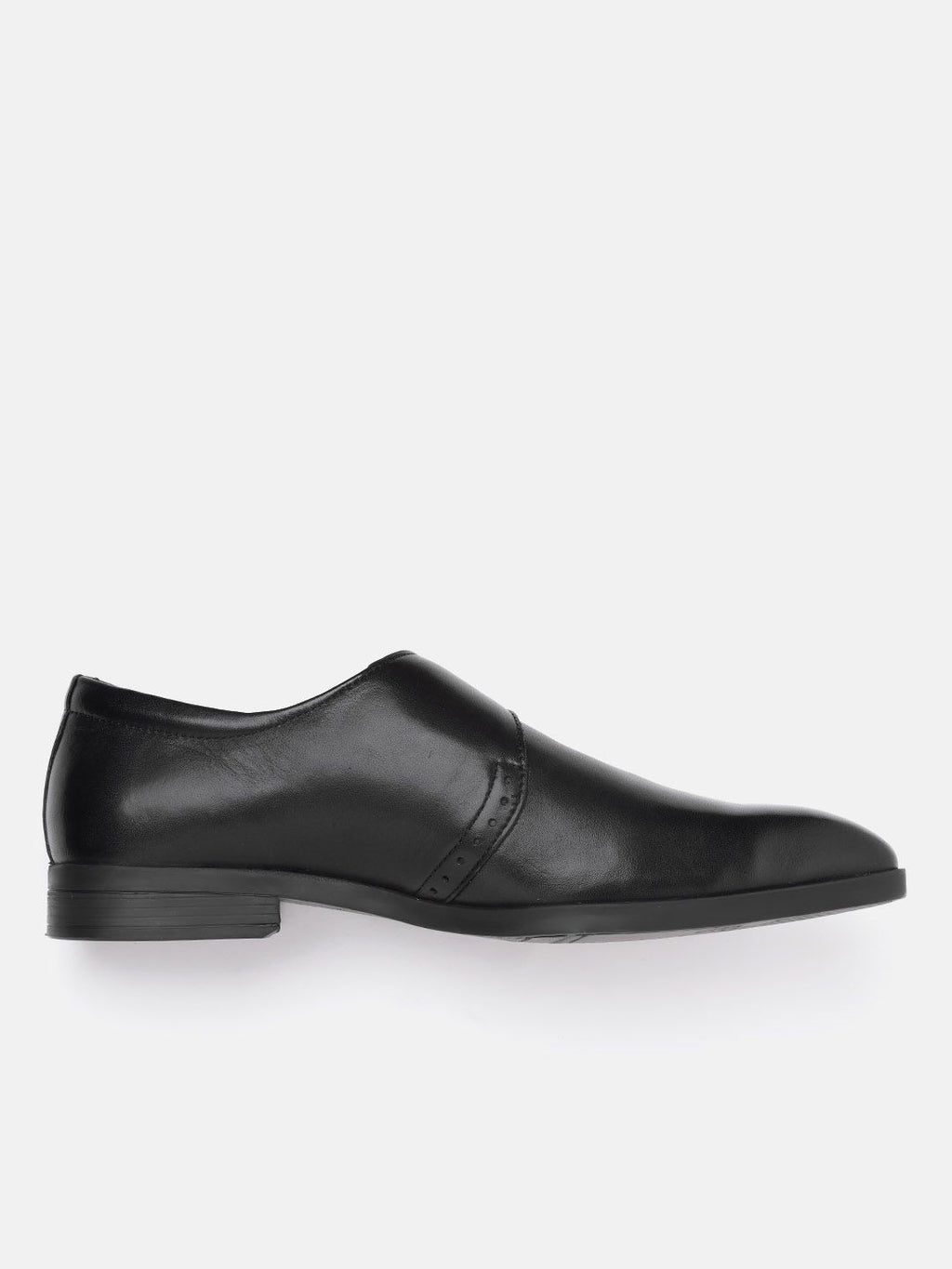  Louis Philippe Men Black Solid Leather Formal Monks
