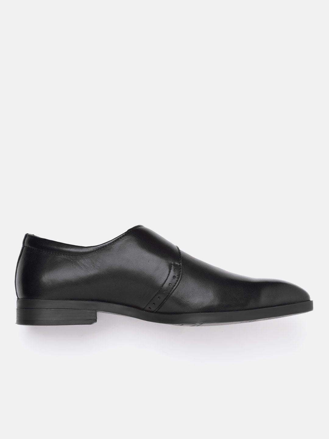  Louis Philippe Men Black Solid Leather Formal Monks