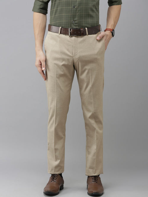  Arrow Men Khaki Solid Mid-Rise Formal Trousers