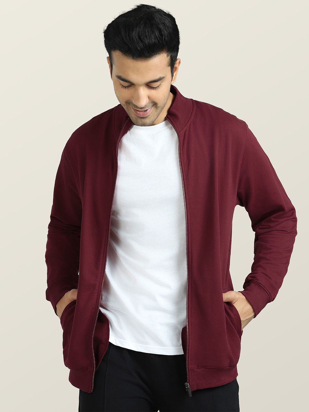  XYXX Front-Open Mock Collar Cotton Sweatshirt