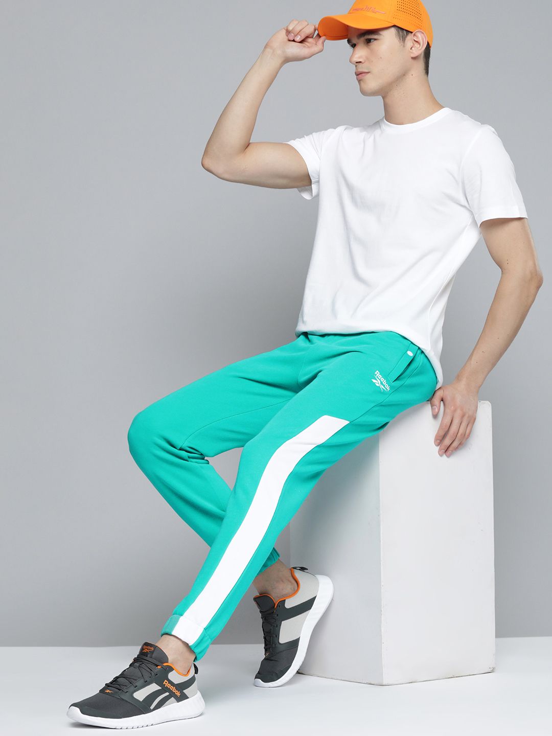  Reebok Classic Men Green & White WCE Contrast Panelled Joggers