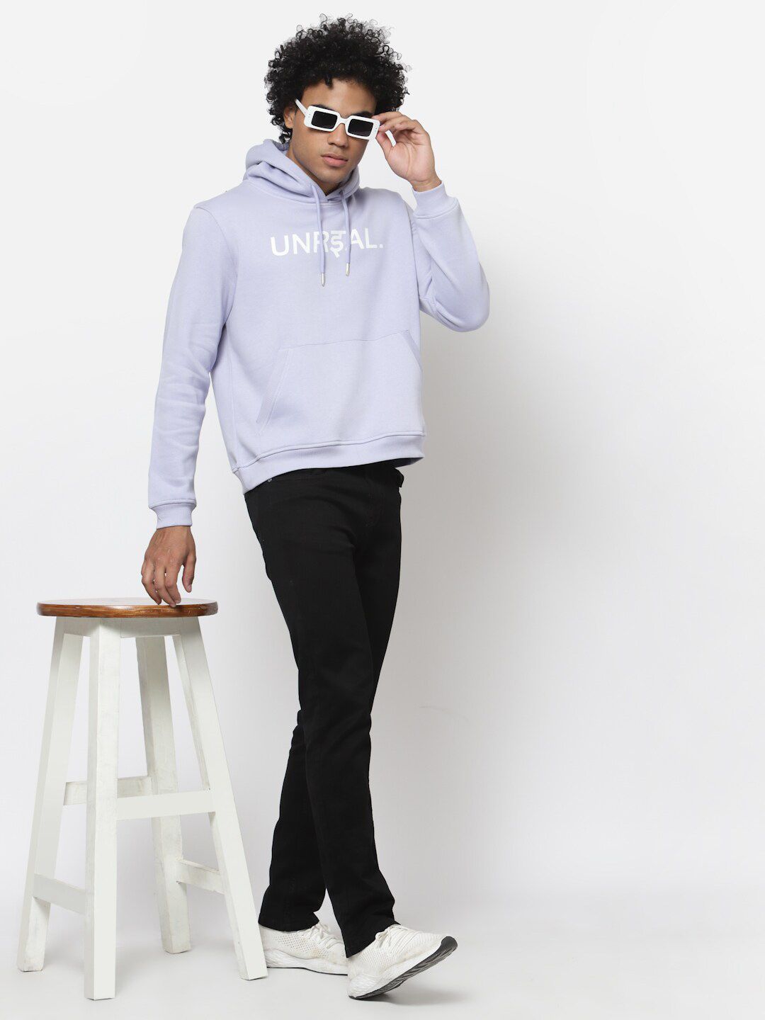  YOONOY Men Lavender Printed Hooded Sweatshirt