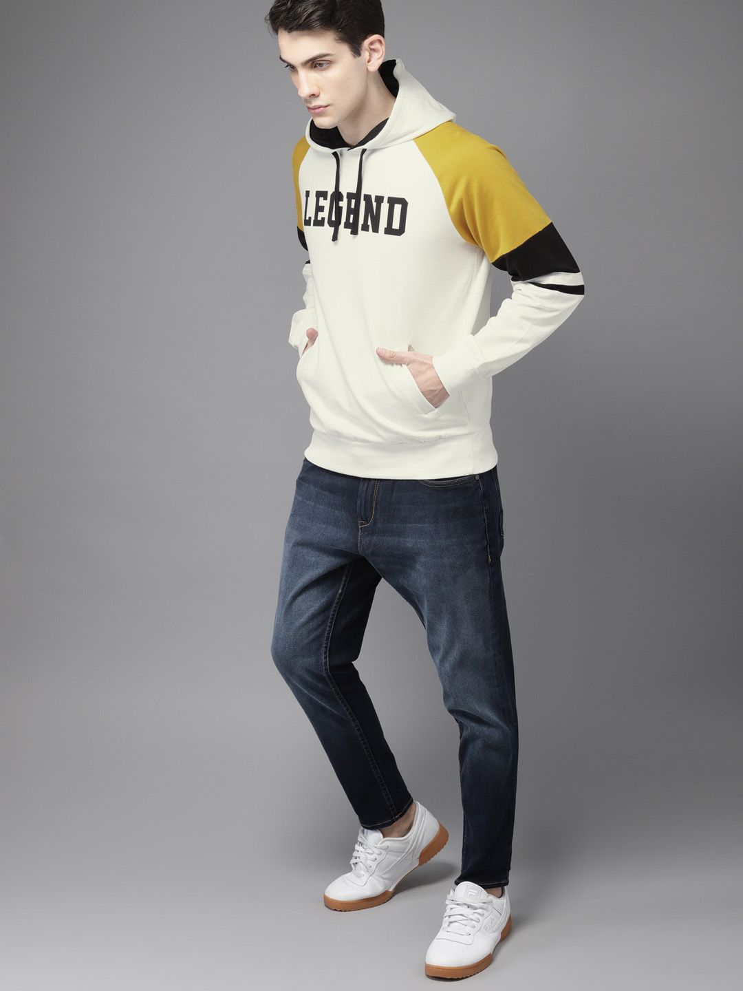  HERE&NOW Men White Printed Hooded Sweatshirt