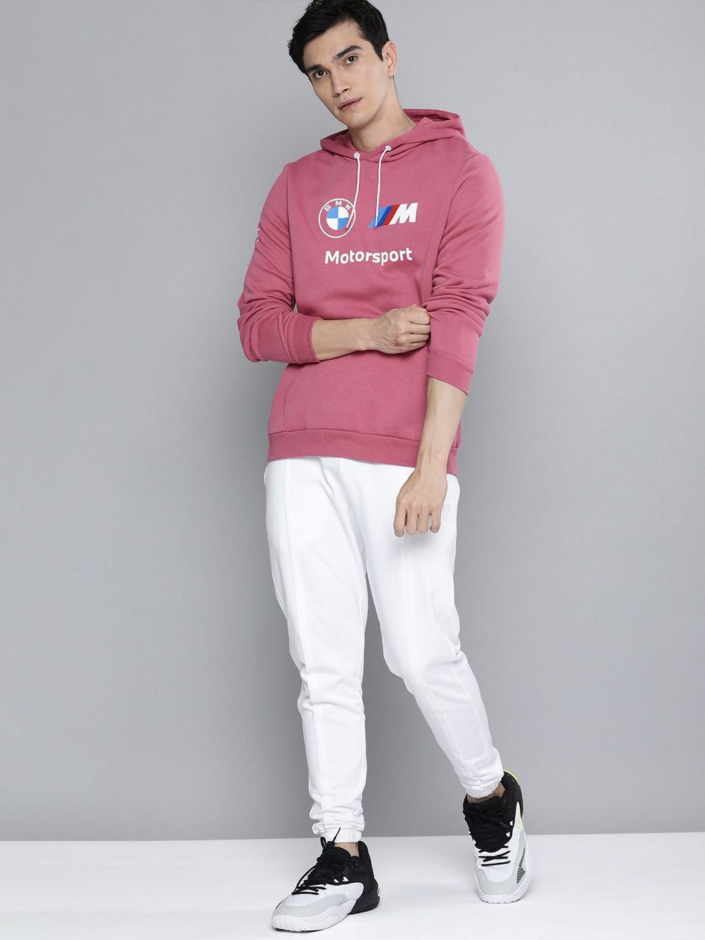  PUMA Motorsport Men Dusty Pink BMW ESS FLEECE Printed Hooded Motorsports Sweatshirt