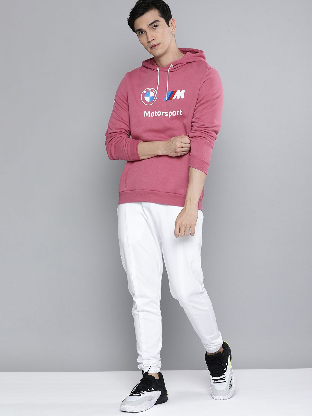  PUMA Motorsport Men Dusty Pink BMW ESS FLEECE Printed Hooded Motorsports Sweatshirt