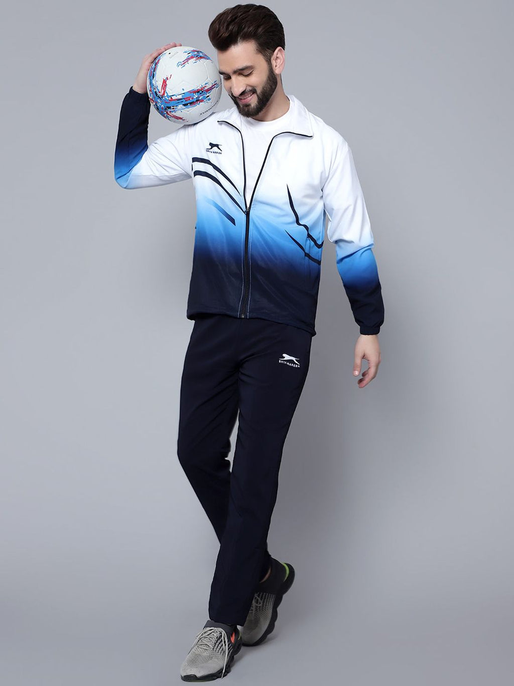  Shiv Naresh Men Colourblocked High Neck Sports Tracksuit