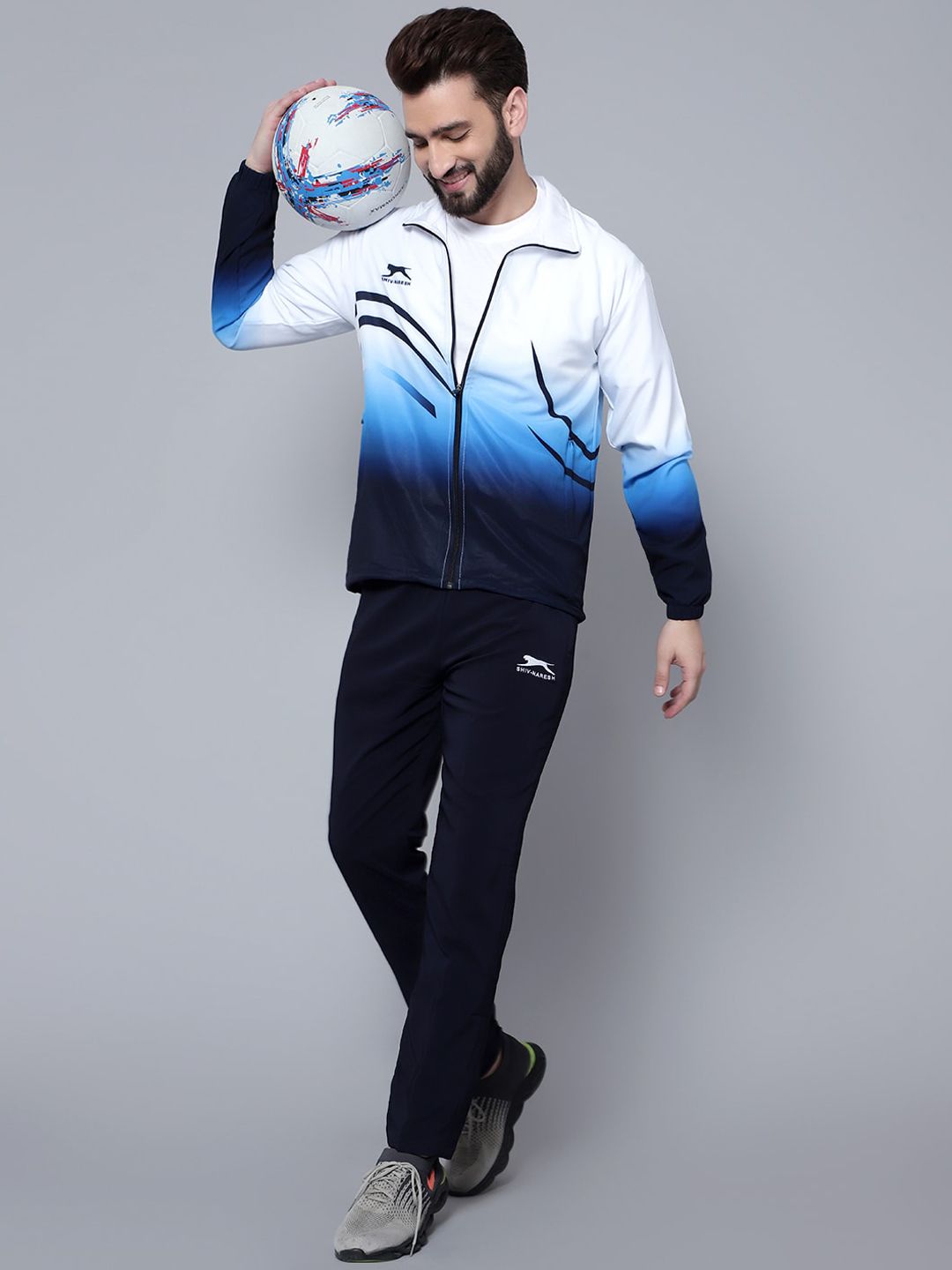  Shiv Naresh Men Colourblocked High Neck Sports Tracksuit