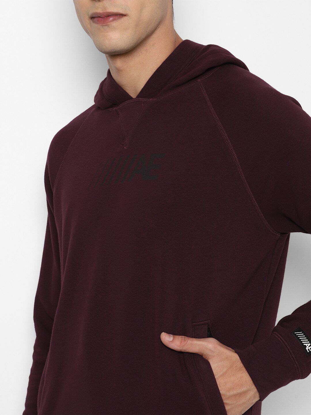  AMERICAN EAGLE OUTFITTERS Men Burgundy Solid Hooded Sweatshirt