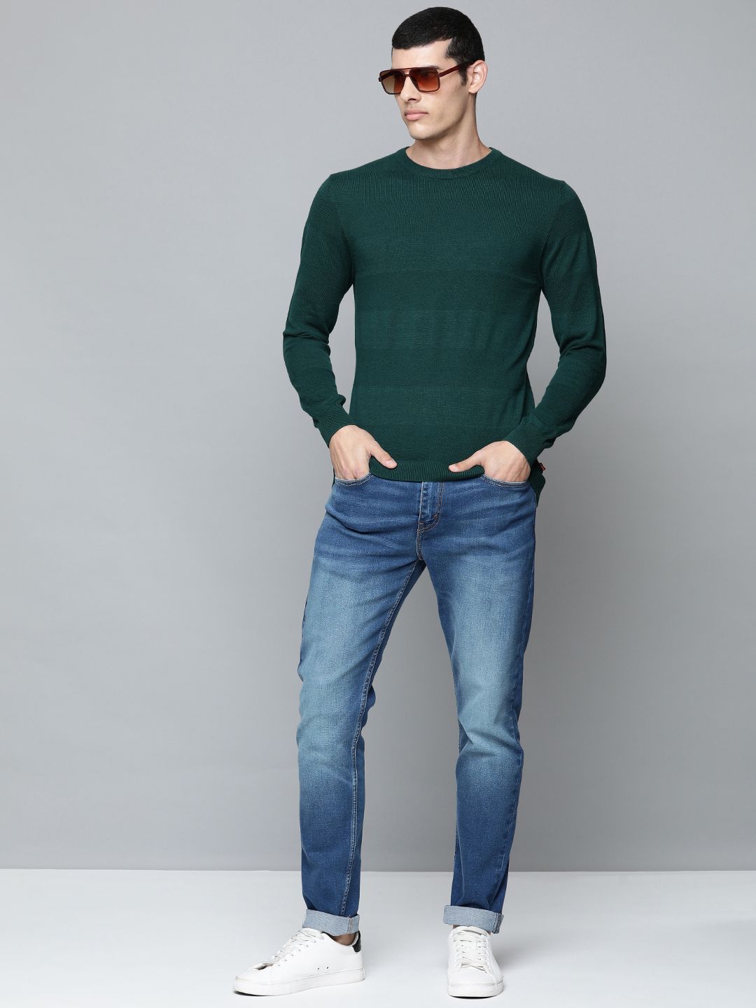  Levis Men Green Striped Sweatshirt
