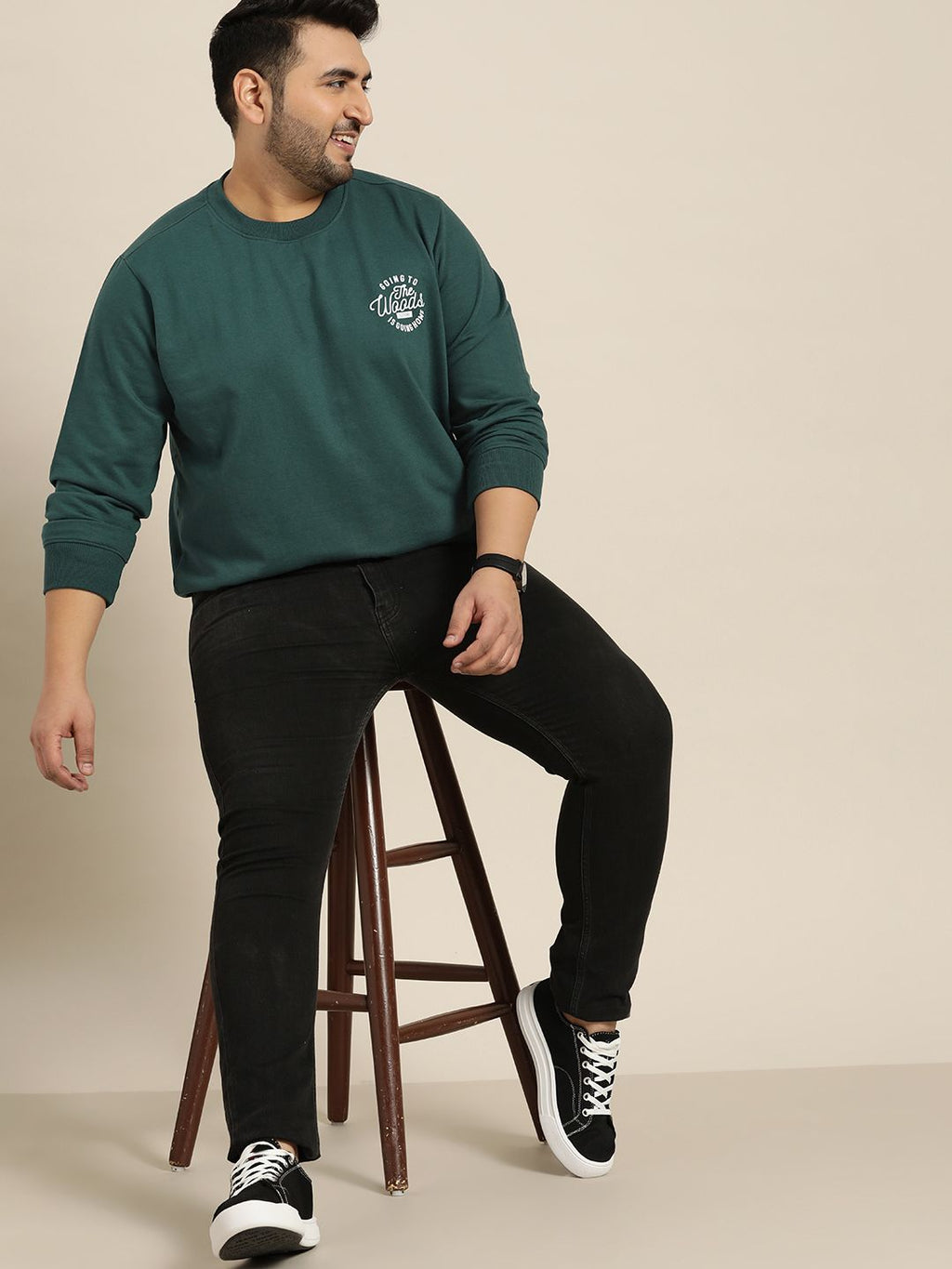  Sztori Men Plus Size Green Solid Sweatshirt
