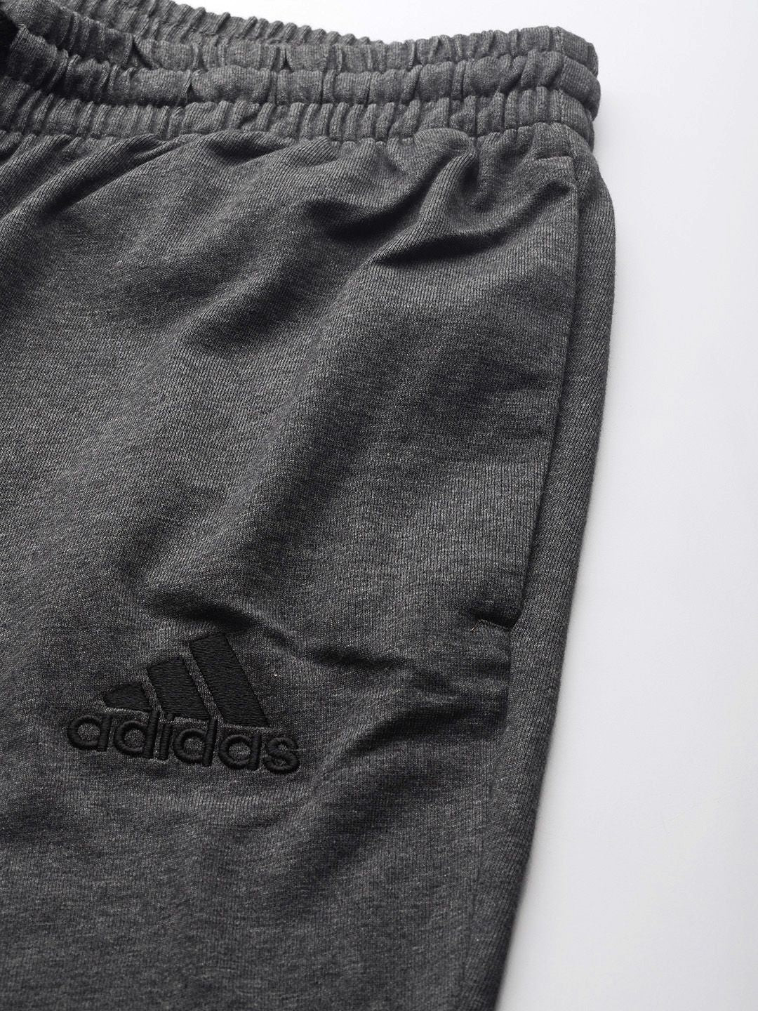  ADIDAS Men Charcoal Grey Brand Logo Embroidered Detail Track Pants
