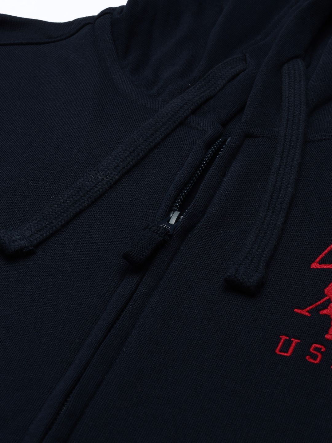 U.S. Polo Assn. U S Polo Assn Men Navy Blue Brand Logo Printed Hooded Front-Open Sweatshirt