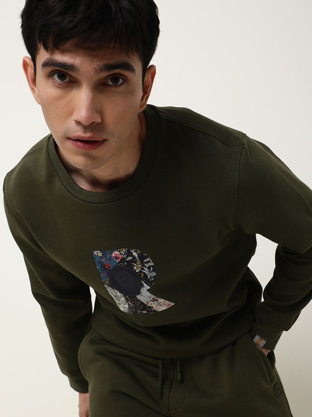  RARE RABBIT Men Olive Green Printed Full Sleeve Sweatshirt