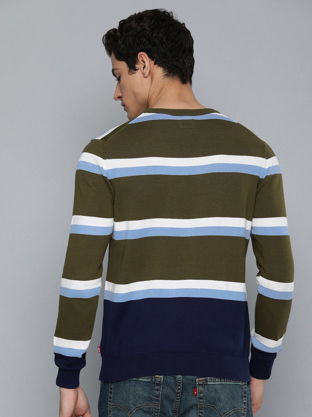 Levis Men Olive Green & Off-White Striped Pure Cotton Pullover Sweatshirt