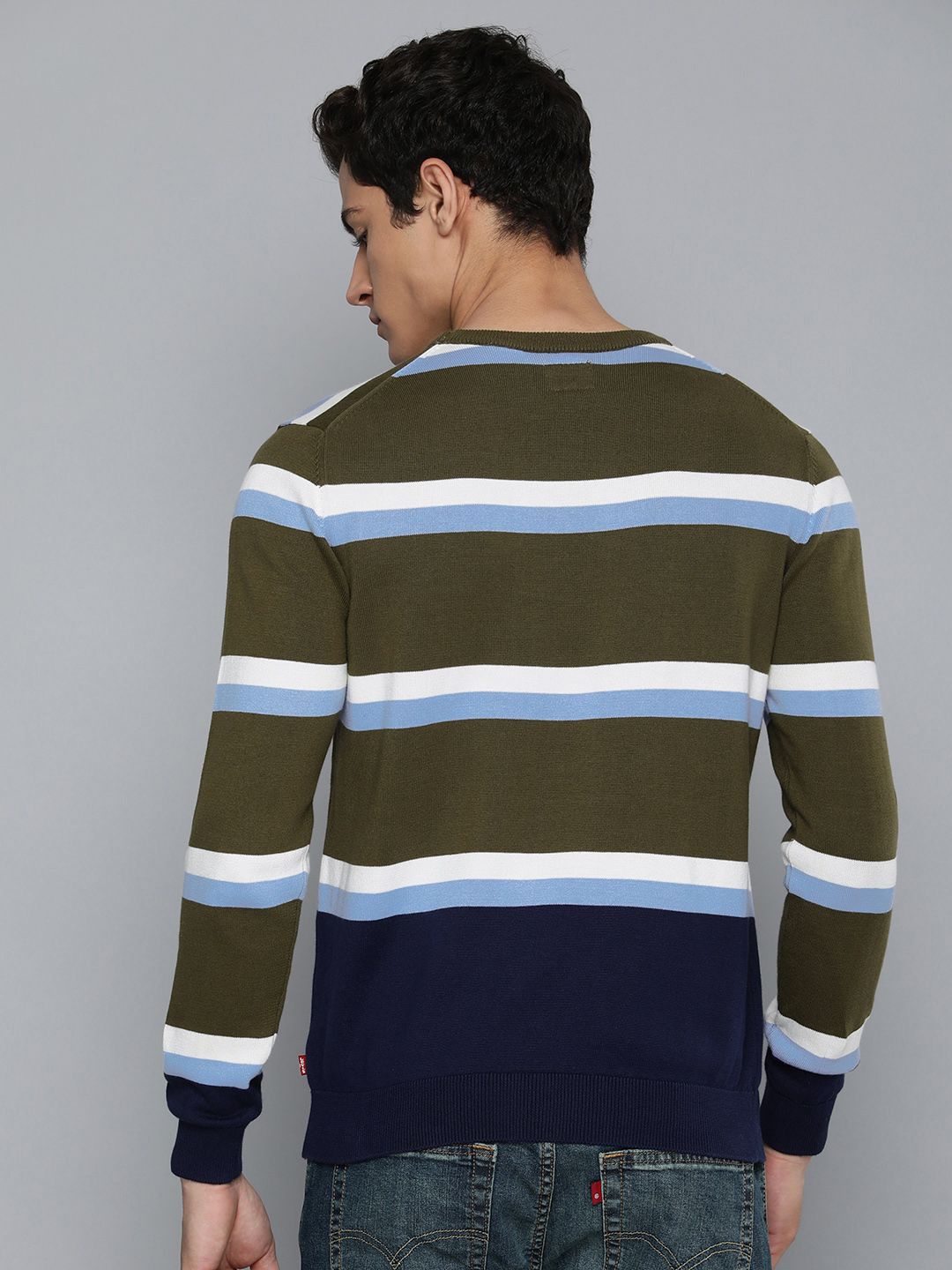  Levis Men Olive Green & Off-White Striped Pure Cotton Pullover Sweatshirt