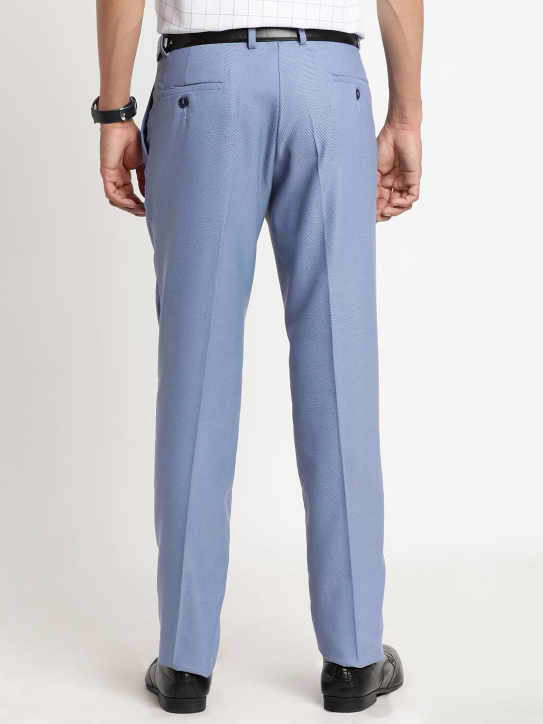  Turtle Men Blue Tailored Slim Fit Formal Trousers